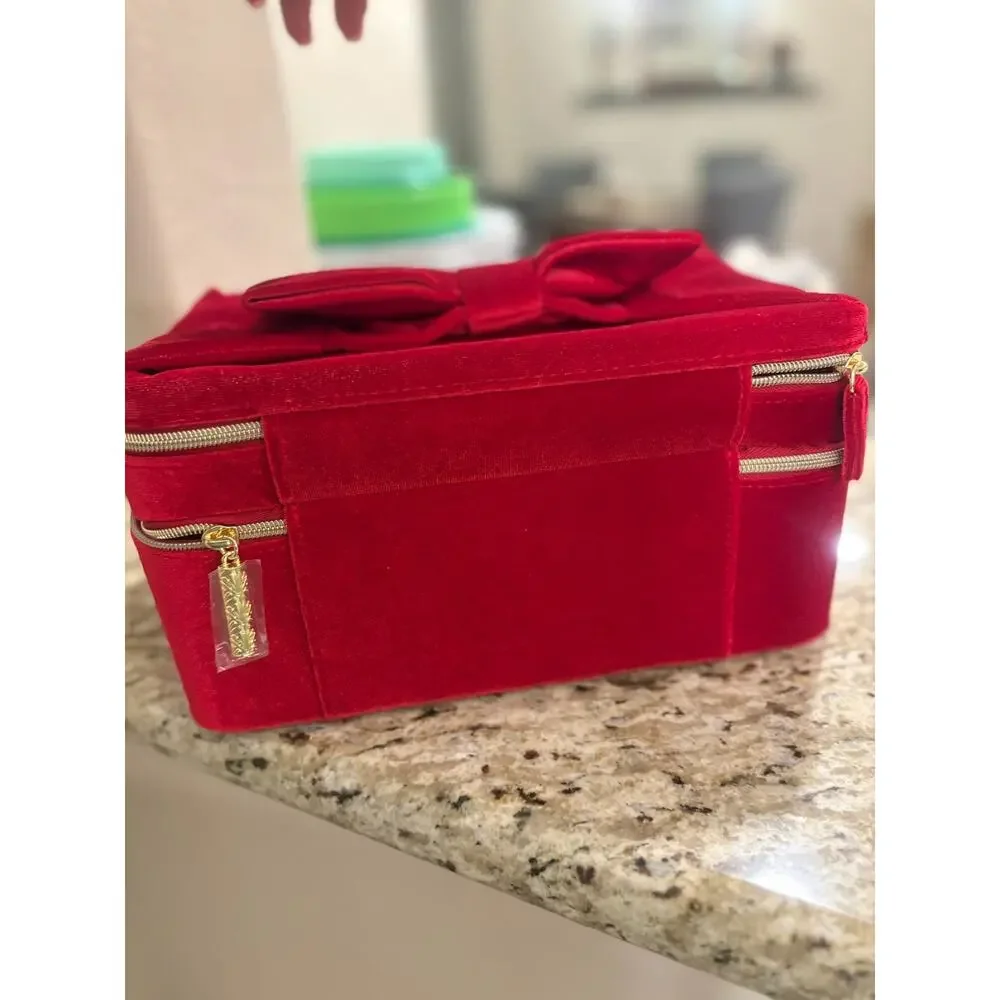 Estée Lauder Red Velvet Holiday Train Case – Limited Edition Bow Makeup Bag NEW